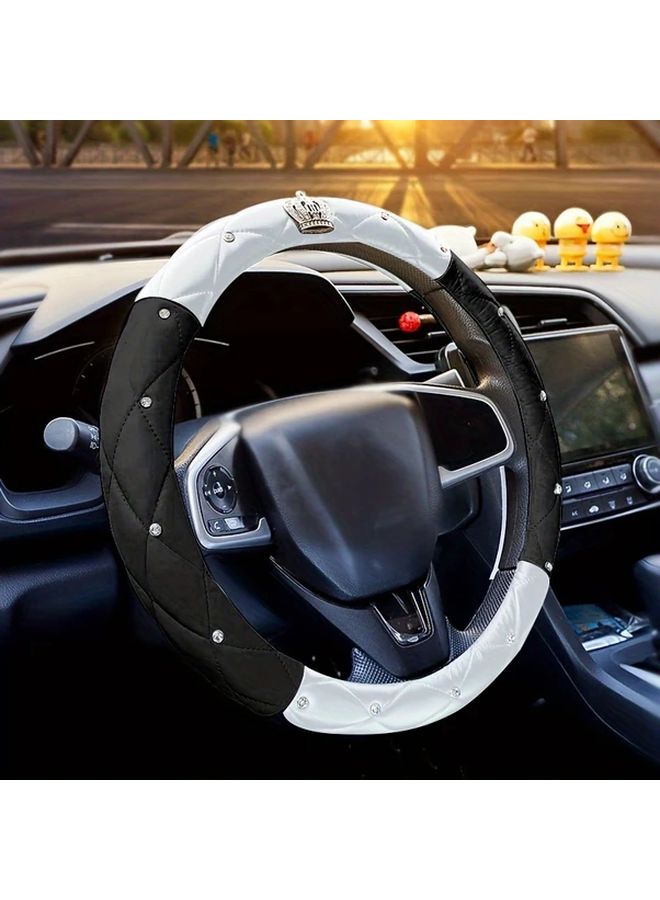 Five Piece Black Faux Leather Car Accessories Set Steering Wheel Cover Neck Pillow Armrest Cushions - Image 4